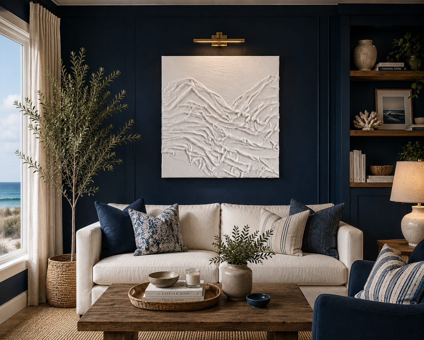 Minimalist Coastal Wall Decor original painting in a room